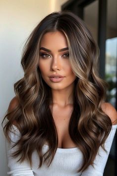 Dimensional Balayage Dark Brown, Bright Caramel Balayage, Brown Sugar Blonde Hair, Olive Skin Hair Color Ideas, Chocolate Brown With Blonde Highlights, Dark Hair With Light Front Face Framing, Fall Balayage Hair, Highlights 2024, Celebrities Hairstyles