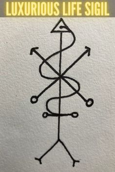 an image of a line drawing on paper with the words, luxurious life sigil