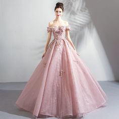 pink ball gown prom dress-0820-08 Off Shoulder Evening Dress, Pink Ball Gown, Pink Evening Dress, Prom Dresses 2018, Wedding Dresses With Flowers, Pink Prom Dress, Applique Wedding Dress, Ball Gowns Evening, Formal Party Dress