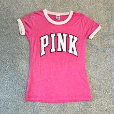 Brand New Without Tag Women’s Victoria’s Secret Pink Logo Tee. Size Small. Prefect Condition Never Worn Cute Short Sleeve Tops For College, Pink Graphic Print Top For College, Pink Crew Neck Top For College, Basic Pink Top With Letter Print, Pink Letter Print Tops For College, Casual Pink Top For College, Sporty Pink Tops For College, Pink Graphic Tee For College, Pink T-shirt For College Summer