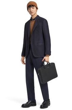 Combining elegant form and utilitarian functionality, this blazer is impeccably tailored of the brand's superfine Trofeo wool enriched with lustrous silk. Front button closure Notched lapels Four-button cuffs Chest welt pocket; front flap pockets; seven interior pockets Side vents Lined 91% wool, 7% silk, 1% elastane Dry clean Made in Italy Men's Designer Clothing Designer Business Casual Blazer With Welt Pockets, Designer Blazer With Welt Pockets For Business Casual, Designer Notch Lapel Blazer For Business, Luxury Blazer With Patch Pockets For Office, Luxury Office Blazer With Patch Pockets, Luxury Sport Coat With Patch Pockets For Formal Occasions, Luxury Sport Coat With Patch Pockets For Formal Events, Luxury Semi-formal Blazer With Patch Pockets, Designer Sport Coat With Welt Pockets For Work