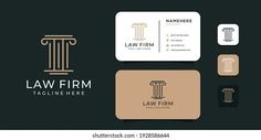 law firm logo and business card design templates with columns, capital letters and numbers