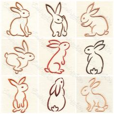 the embroidery designs for rabbits are shown in different colors and sizes, including one bunny