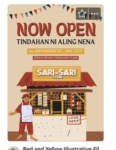 an advertisement for a restaurant called sari sari, with the caption now open