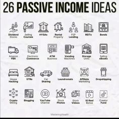 the 25 passive income ideas are shown in black and white