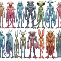 an image of alien creatures in different poses