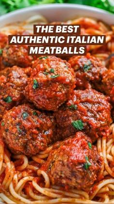 spaghetti and meatballs in a white bowl with parsley on the side, ready to be eaten