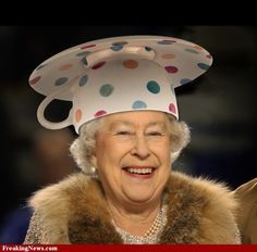 I'm sure Queen Elizabeth tried on this hat several times. Too cute! (Love her big smile, too!) Queen Hat, Royal Tea, Hat Day, Easter Hats, Crazy Hats, Easter Bonnet, Funny Hats, Mad Hatter Tea