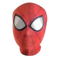 a spider man mask with glowing eyes