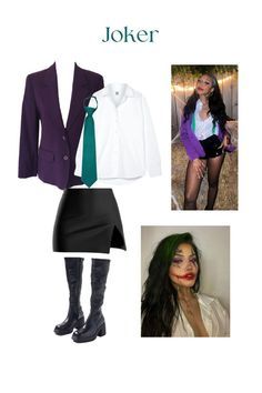 an image of a woman dressed up in clothes and accessories for her role as joker