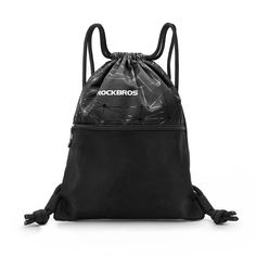 a black backpack with the word rockbros printed on it's front pocket