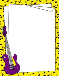 an electric guitar with musical notes in the background and a sheet of paper for writing