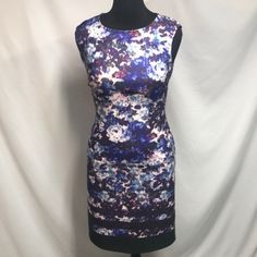 Adrianna Papell Aline Marble Scuba Dress Size 8 Has Colors Like White, Black Periwinkle, Royal Blue, Teal & Green. Unique Picasso Print. Zipper Detail In The Back. Nwot No Flaws Or Imperfections. Very Clean Comes From A Allergy Free Environment. Pit To Pit-18.5 Shoulder To Knee-32” Dressy Fitted Floral Print Mini Dress, Fitted Floral Print Elastane Dresses, Sleeveless Elastane Dress With Floral Print, Chic Fitted Purple Sleeveless Dress, Chic Purple Fitted Sleeveless Dress, Elegant Stretch Mini Dress With Floral Print, Formal Fitted Sleeveless Dress With Floral Print, Fitted Floral Print Sleeveless Sheath Dress, Fitted Purple Sleeveless Dress For Spring