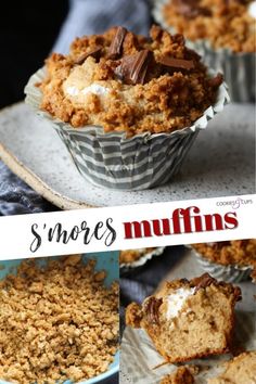 some muffins with chocolate chips and marshmallow crumbs in them