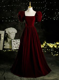 Silhouette:a-lineHemline:floor lengthNeckline:squareFabric:velvetShown Color:burgundySleeve Style:puff sleeveBack Style:lace upEmbellishment:noneBuilt-in Bra: yes Velvet Formal Dress, Prom Dress Burgundy, A Line Prom Dress, Velvet Prom Dress, Dream Prom, Prom Dress Evening, Vintage Princess, Burgundy Velvet, A Line Prom Dresses