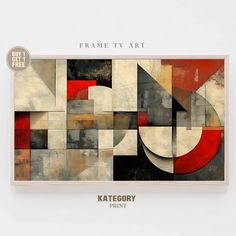 an abstract painting with red, white and black shapes on it's surface is featured in the frame tv art poster