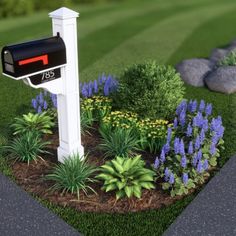 an artist's rendering of a mailbox in the middle of a flower garden