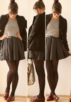 UASZ Skirt Winter, Winter Tights, Polka Dots Outfit, Simple Fall Outfits, Look Retro, Trendy Skirts, Cold Weather Fashion, Winter Skirt