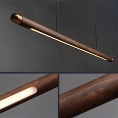 three different views of a wooden light fixture