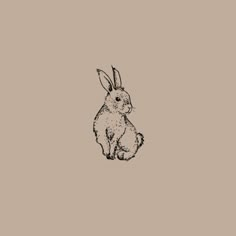 a black and white drawing of a rabbit on a beige background with the words,