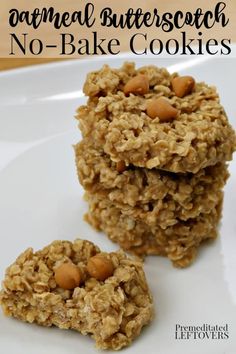 three oatmeal butterscotch no - bake cookies stacked on top of each other