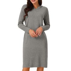 Seta T Women's Hoodie Dress Casual Pullover Sweater Long Sleeve Sweatshirts Midi Dress with Pocket is a versatile piece perfect for various occasions. The fashion style includes long sleeves, pullover design, and convenient pockets, making it a must-have in women's wardrobes. The slim fit hoodie dress features a round neck and offers a classic yet trendy look. Made from a blend of 42% Viscose, 34% Nylon, and 24% Polyester, it provides a comfortable and stretchy fit. Ideal for spring, fall, and w Gray Long Sleeve Sweater Dress For Fall, Long Sleeve Solid Sweater Dress For Fall, Long Sleeve Sweater Dress In Solid Color For Fall, Hooded Sweater Dress For Fall, Long Sleeve Sweater Dress For Fall, Casual Long Sleeve Solid Sweater Dress, Casual Long Sleeve Sweater Dress, Solid Long Sleeve Sweater Dress For Loungewear, Winter Long Sleeve Sweater Dress For Loungewear