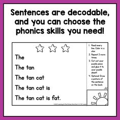 a poster with the words sentences are decoable, and you can choose the phonic