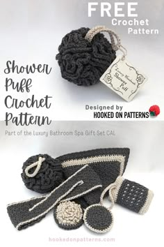 two crocheted items are shown with the text, free pattern and instructions to make them