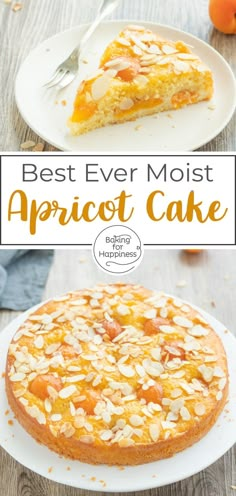 the best ever moist apricot cake on a white plate