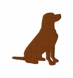 a brown dog sitting on the ground in front of a white background with an orange border