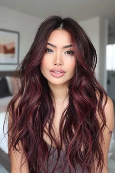 Balayage For Dark Brown Hair Red Tones, Deep Wine Balayage Hair, Copper Burgundy Balayage, Caramel Balayage On Red Hair, Subtle Red Ombre Hair, Merlot Bayalage Hair, Brunette Balayage With Red, Red Maroon Hair Burgundy, Burgundy Balayage On Light Brown Hair