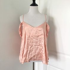 Topshop Light Pastel Pink Colored Satin Blouse With Off The Shoulder Draped Sleeves Brand New With Tags! Just A Bit Wrinkled From Storage Size 10 Approx Measurements Bust: 20” Length: 23” Pink Camisole With Spaghetti Straps For Brunch, Pink Casual Party Camisole, Pink Camisole Blouse For Summer, Pink Camisole For Spring Brunch, Pink Camisole For Brunch In Spring, Pink Sleeveless Camisole For Brunch, Pink Summer Camisole Blouse, Summer Pink Camisole Blouse, Pink Spring Camisole For Day Out