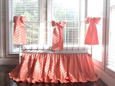 Coral | Ruffled Crib Skirt + Bows Crib Bows, Orange Nursery Decor, White Crib Bedding, Modern Crib Bedding, Baby Girl Crib Bedding Sets, Ruffle Crib Skirt, Girl Crib Bedding Sets