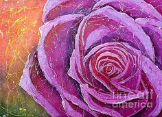 a painting of a purple rose with water droplets on it