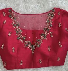 Here Are The Latest Designs For Bridal Blouses With Maggam Work. The Maggam Work With Kundan, Thread And Spring Can Be Customised Along With The Cloth Color You Want To Choose. Having These Kind Of Maggam Work Blouses Is Very Trendy For Traditional Gatherings And Poojas.  This Enhances The Beauty Of Any Saree When This Is Teamed Up With Different Kind Of Maggam Designs. The Combination Of Aari And Zardosi Works Make This Maggam Designs Look Very Elegant And Beautiful. We Customize The Blouse As Pink Blouse Designs, Maggam Blouse, Boat Neck Blouse Design, Latest Blouse Designs Pattern, Aari Blouse