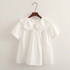 Premium Quality Cute Lady T-shirt Blouse Peter Pan Collar Tee Ruffle Frill Tops Lolita Retro , Womens Tops Plaid Shirt Women, White Short Sleeve Blouse, Peter Pan Collar Blouse, Frill Tops, White Long Sleeve Blouse, Bow Shirts, Dress Shirt Sleeves, Womens Tops Summer, Long Shirt Dress