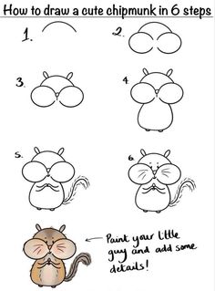 Trin For Trin Tegning, Cute Chipmunk, Bullet Journal Ideas, Easy Drawings For Kids, Easy Doodle Art, Pola Sulam, Easy Doodles Drawings