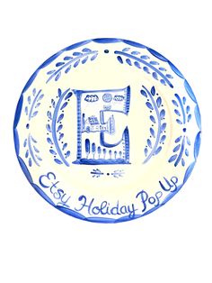 a blue and white plate with an elephant on it