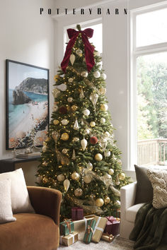 a decorated christmas tree in a living room