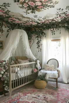 #homedecor, #interiordesign, #homedesign, #decor inspiration Babys Room Aesthetic, Enchanted Forest Nursery Theme, Aesthetic Nursery, Instagram Magazine, Wildflower Nursery, Baby Nursery Inspiration, Floral Wallpapers, Princess Nursery, Apartment Loft