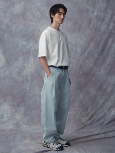 It is one of the brand’s signature item. The pant is made of durable and high quality denim pant. The pleats on the front and stylish wide fit design makes comfy fit and basic item that goes with various styling. The pant is wearable in any season.- Pleats on the front- Wide fit- Side pockets- Back pockets Light Blue Pant Outfits, Relaxed Fit Wide-leg Jeans With Welt Pockets, Casual Wide-leg Jeans With Welt Pockets, Classic Wide-leg Cotton Jeans, Modern Blue Bottoms For Everyday, Light Blue Wide Leg Pants, Blue Wide Leg Pants Outfit, Wide Pants Outfit, Blue Pants Outfit