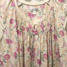 60% Cotton 40% Poly Color: Ivory, Pink Floral Pattern Rounded Neckline Niptuk At Yolk Cap Sleeves Knee Length Straight Hem With 4” Side Ptp L 24” Ptp Xl 26” Has Some Stretch Very Soft Nwt Excellent Condition **Also Available In Ankle Length Under Separate Listing Cream Sleepwear For Spring, Feminine Beige Nightgown For Loungewear, Cream Spring Nightgown For Bedtime, Spring Cream Nightgown For Bedtime, Feminine Summer Nightgown, Cream Nightgown For Sleep In Spring, Cream Nightgown For Summer, Sleeveless Cream Loungewear Sleepwear, Sleeveless Cream Sleepwear For Loungewear