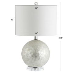 a table lamp with a white shade on the base and measurements for each light fixture