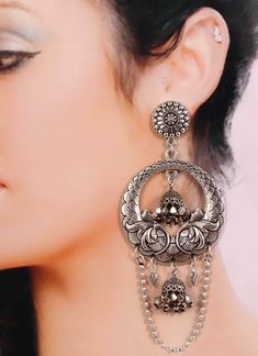 LIMITED STOCK HURRY The look is stunning and preciously suitable for all kinds of dressy occasions. Material: Metal Brass with Silver Plating, Metlic Beads Care Instruction : Avoid Heat & Chemicals Like perfume, Deo, Alchol, etc and Clean with Dry cotton. Usage: Traditional, Wedding, Ethnic, Festive Partywear Designer Fashion Earring Jewellery Information: CollectionDesigner Hot Fashion Item Width5.5 Centimeters Item Length12Centimeters Material Metal Party Chandbali Jhumkas With Peacock Design, Peacock Design Chandbali Jhumkas For Party, Peacock Design Jhumkas For Party And Festivals, Party Peacock Design Chandbali Jhumkas, Festival Peacock Design Jhumkas For Parties, Party Peacock Design Jhumkas For Festivals, Heavy Metal Jhumkas For Party, Heavy Bridal Earrings For Festive Occasions, Bridal Earrings For Diwali