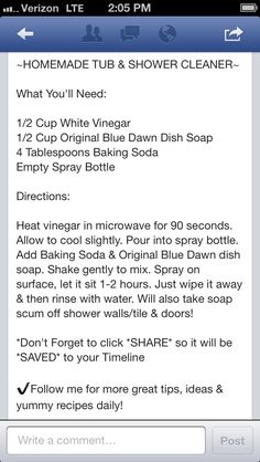 an iphone screen showing the recipe for homemade tub and shower cleaner