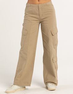 FULL TILT Low Rise Invisible Waist Womens Cargo Pants - TAN | Tillys Low Rise Khaki Pants, Tan Pants Women, Canvas Pants Women, Boat Trip Outfit, Closet Color Palette, Jhene Aiko Concert, Womens Cargo Pants, Beige Cargo Pants, Womens Cargo