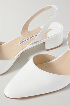 MANOLO BLAHNIK Aspro 30 patent-leather pumps | NET-A-PORTER Blue Manolo Blahnik Shoes, White Manolo Blahnik, Manolo Blahnik White, Manolo Blahnik Red, White Heels Wedding, Chanel Heels, Manolo Blahnik Pumps, Bridal Events, Nude Strappy Heels