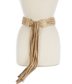 From ADA&#x2C; this belt features: Genuine Argentinean leatherDetailed with hand-braided center and long fringe tiesBelt can be tied with a braided portion in front or backCan be worn higher on the waist or lower on the hips Approx. 2" W x 92" LWipe cleanImported. Chic Woven Belts For Beach, Chic Woven Belt For Beach, Chic Woven Belts For The Beach, Beige Woven Belts For Spring, Spring Beige Woven Belt, Beige Adjustable Belt For Spring, Adjustable Beige Belt For Spring, Spring Adjustable Beige Belt, Adjustable Woven Beige Belt