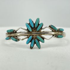 Vintage Old Pawn Turquoise Pettipoint Sterling Silver Cuff Bracelet. Beautiful Needlepoint Turquoise Cabochons In A Starburst Pattern. Silver Rope On The Band. One Of The Stones In Chipped, Please Review Photos. Weighs 10g. Tags: Native American Indian Jewelry, Zuni, Navajo, Southwestern Style, Sw Jewelry American Indian Jewelry, Recycled Jewelry, Sterling Silver Cuff Bracelet, Southwestern Style, Sterling Silver Cuff, Native American Indians, Indian Jewelry, Womens Jewelry Bracelets, Cuff Bracelet