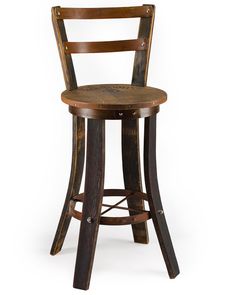 a wooden stool with a bent back and seat